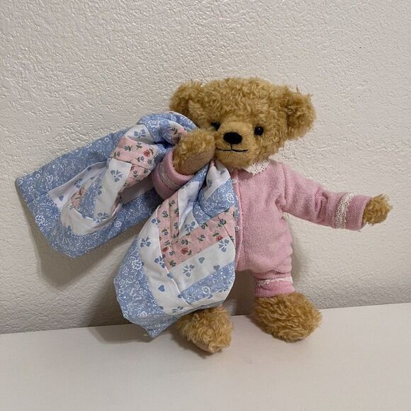 Vintage Steve Schutt Mohair Teddy Bear Bonnie Pink Pajamas Blanket #2978 1995